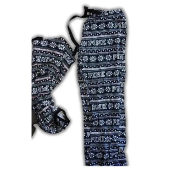 Victoria's Secret Pink Thermal Henley Pajama Set Long Sleeves Holiday Christmas - Picture 8 of 8
